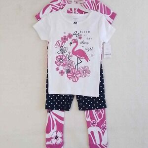 NWT Carter's 4-Piece PJ Set Girl's Size 5 in Pink White‎ and Blue w/ Flamingo